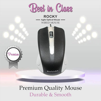 Zebion Rocky USB Mouse with Latest Optical Technology, 800 DPI Resolution, Ergonomic Design, Smooth Low-Friction Movements and Comfy Palm Fit