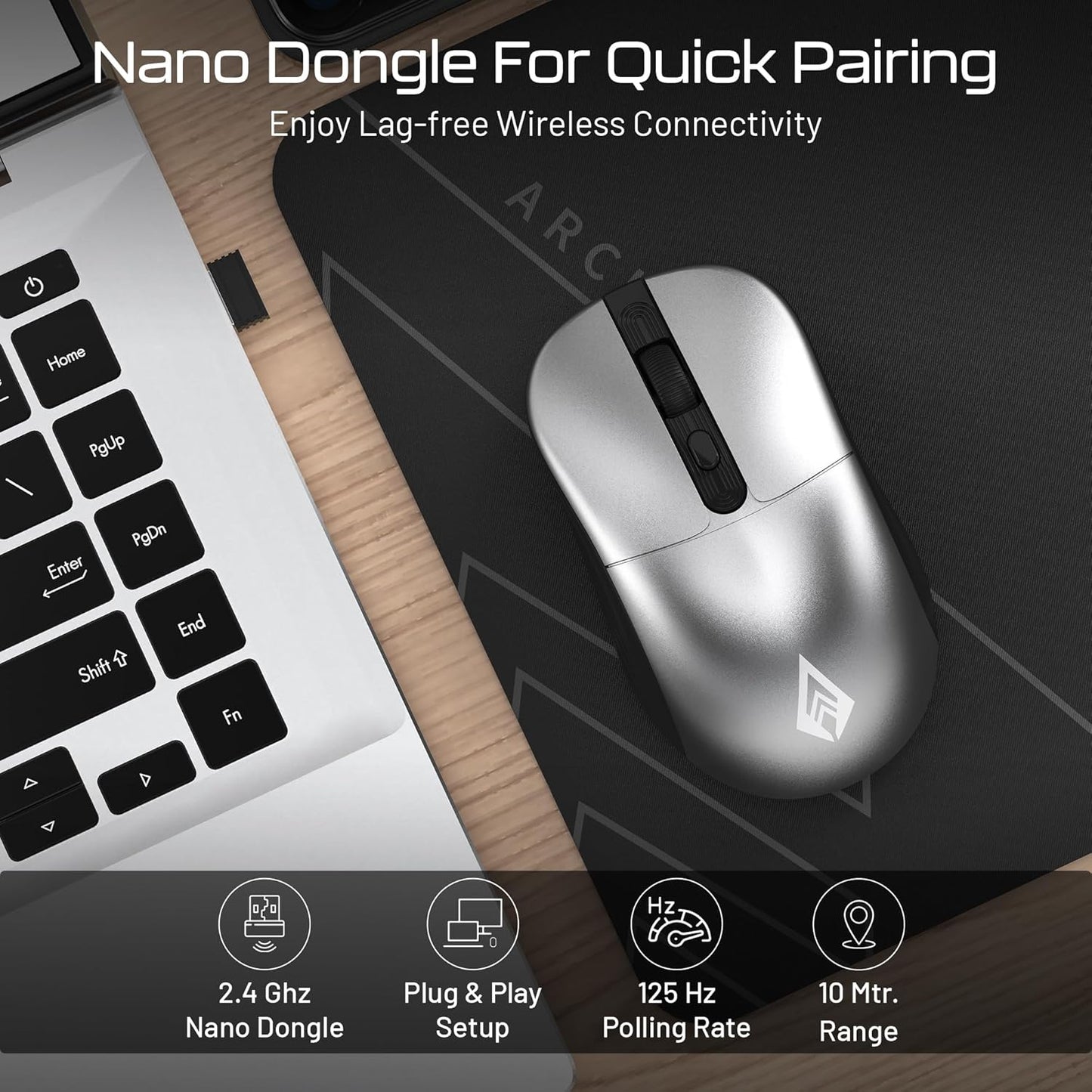 Archer Tech Lab Wireless Mouse, 2.4GHz USB Nano Receiver, 3 DPI (800/1200/1600), Ergonomic Lightweight Design 55g