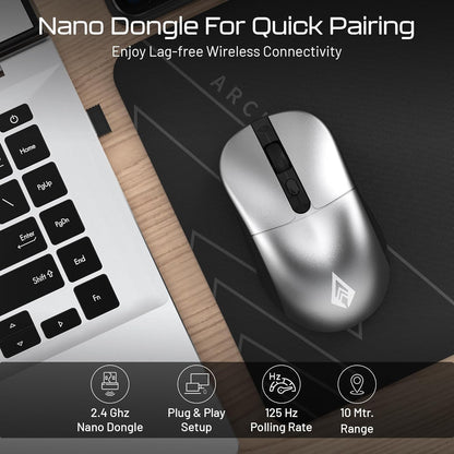 Archer Tech Lab Wireless Mouse, 2.4GHz USB Nano Receiver, 3 DPI (800/1200/1600), Ergonomic Lightweight Design 55g