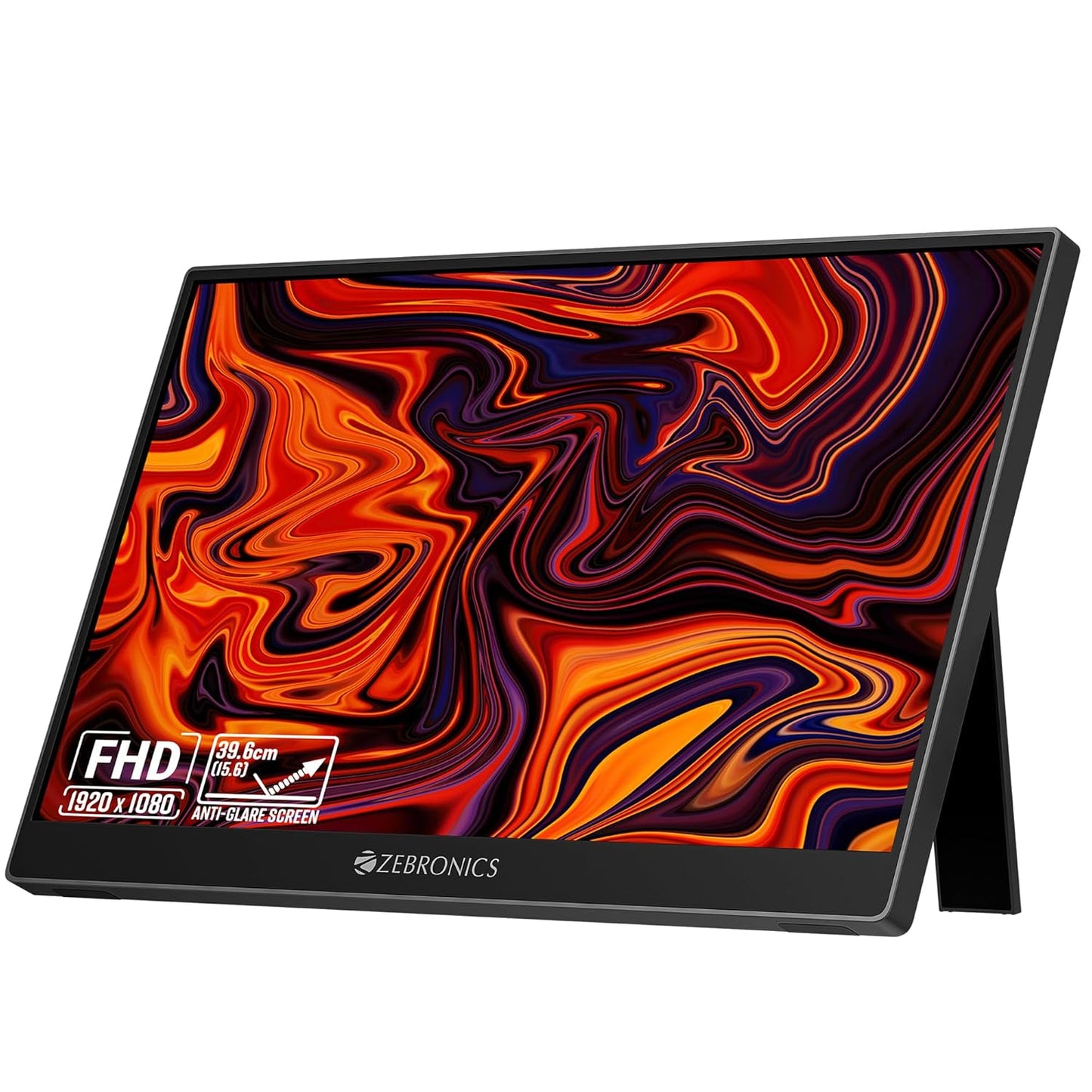 Zebronics 15.6” Portable Monitor, FHD 1080p, 60° Adjustable Stand