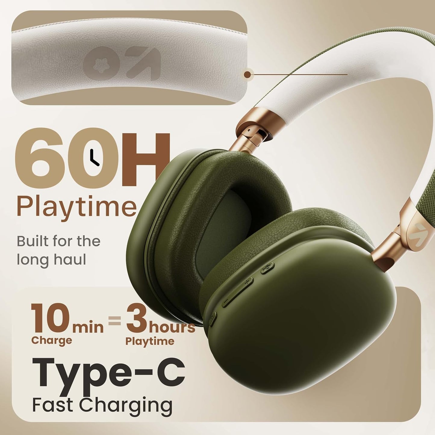 GOBOULT Newly Launched Fluid X Headphones Bluetooth Wireless 60H Playtime, 40mm Bass Driver,Zen ENC Mic,Type-C Charging,Gaming Mode, BTv 5.4, Made in India, Headphones Wireless with mic (Pine Green)