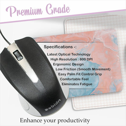Zebion Rocky USB Mouse with Latest Optical Technology, 800 DPI Resolution, Ergonomic Design, Smooth Low-Friction Movements and Comfy Palm Fit
